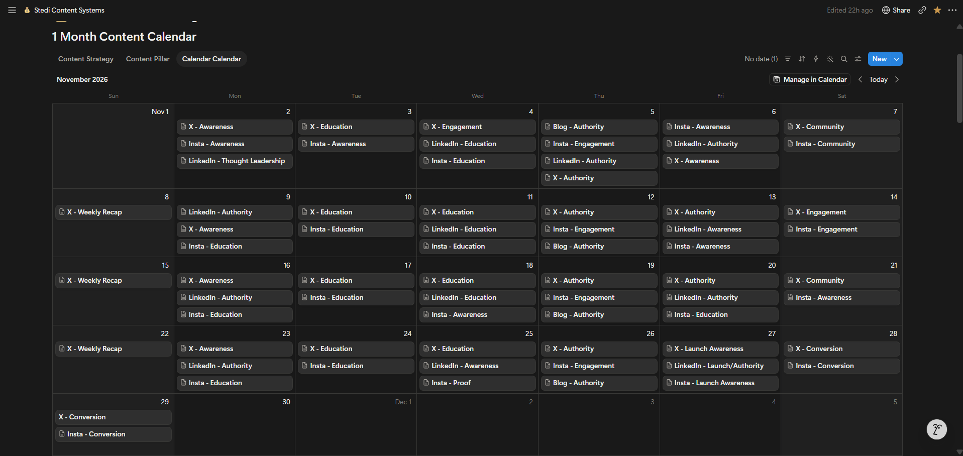 The Stedi launch content calendar in Notion